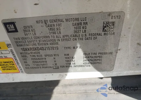 2013 GMC Acadia Slt-2 from USA, damaged, VIN 1GKKRSKD4DJ157819